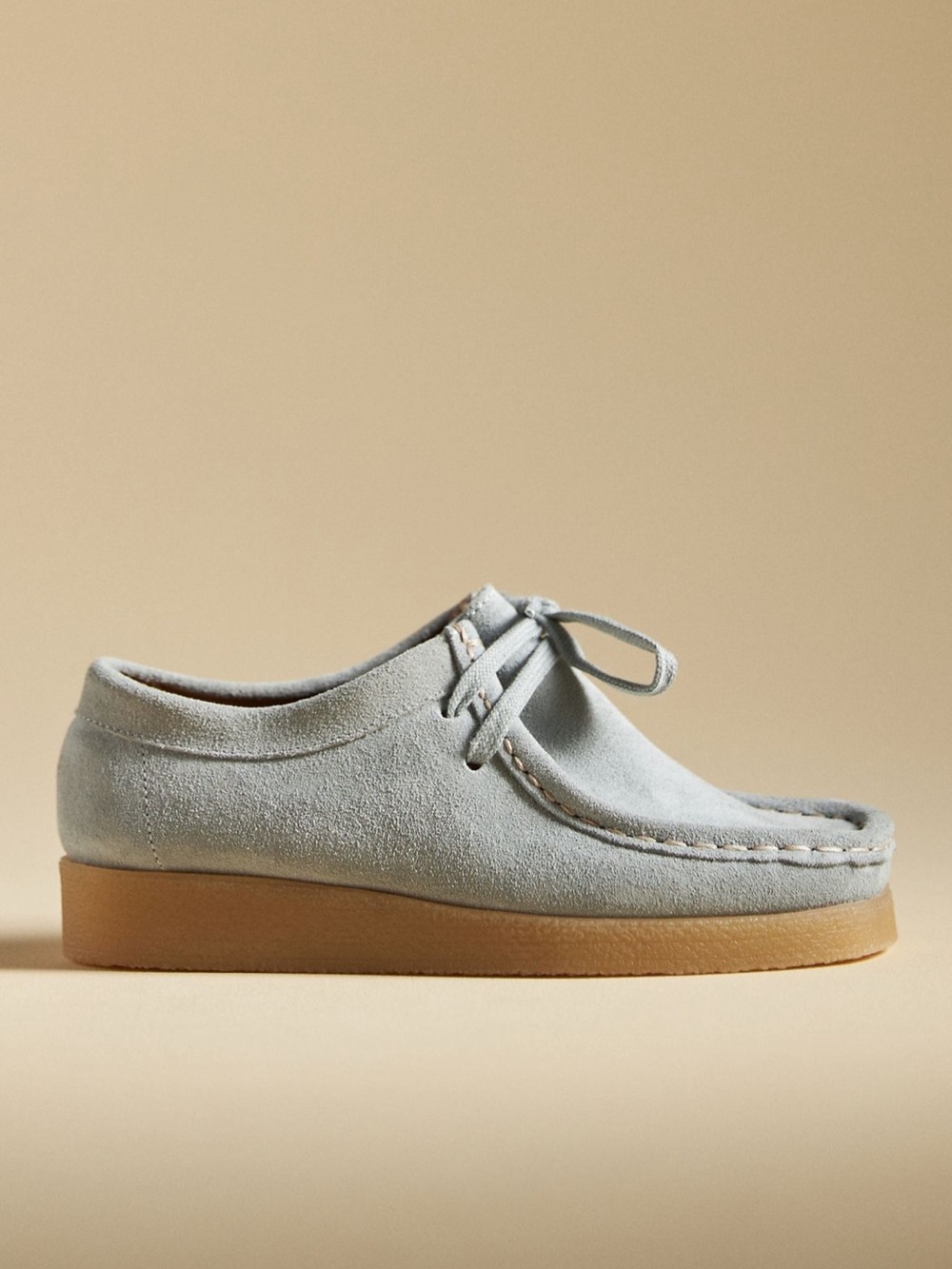 Anthropologie Suede Lace-Up Moccasin in Pale blue  with Gum Soles